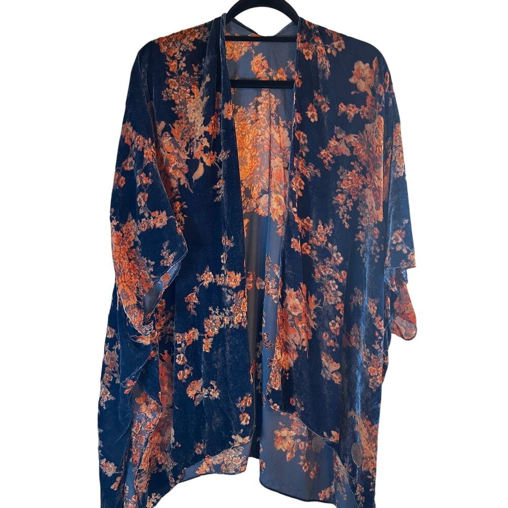 Velvet Floral Boho Kimono Shawl Jacket – Y2K Festival Vibes OS